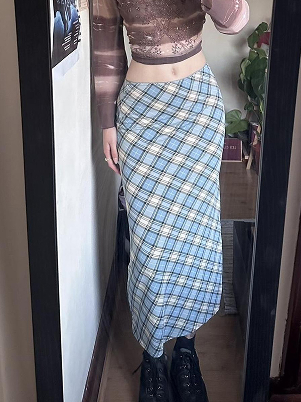 EMMIOL Retro Plaid Patchwork Maxi Skirt