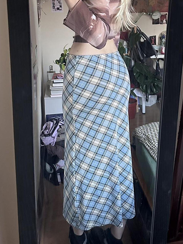 EMMIOL Retro Plaid Patchwork Maxi Skirt