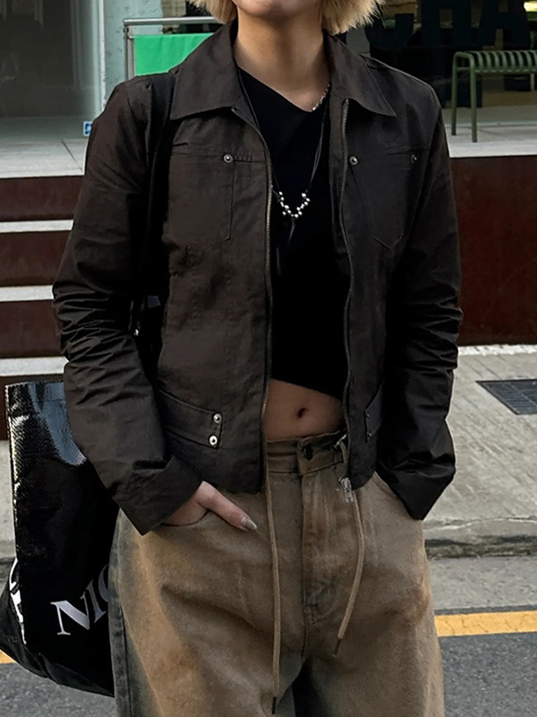 EMMIOL Workwear-Style Basic Solid Colours Jacket