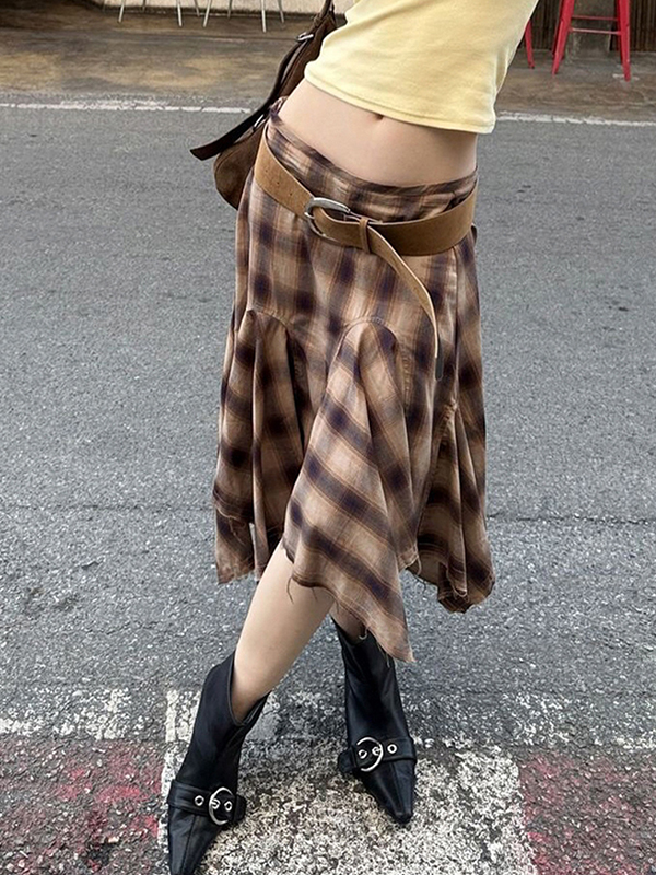 EMMIOL Retro Plaid Patchwork Maxi Skirt