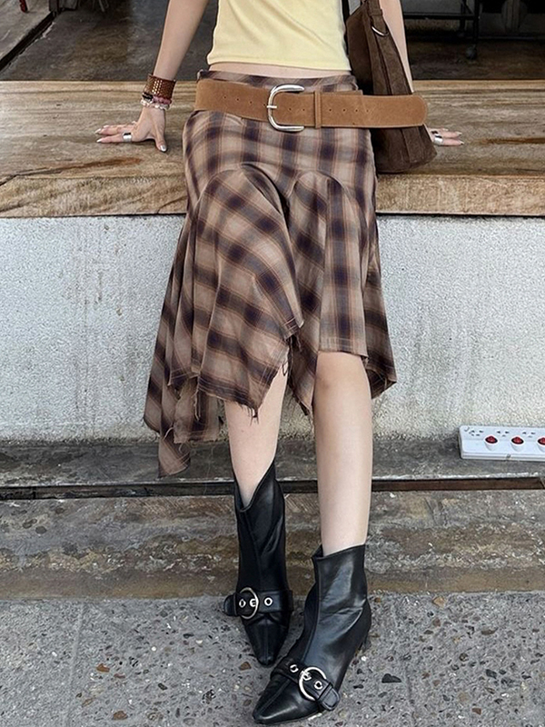 EMMIOL Retro Plaid Patchwork Maxi Skirt