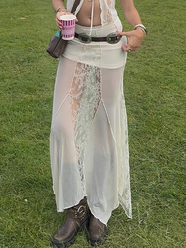 EMMIOL Fitted Lace Patchwork Maxi Skirt