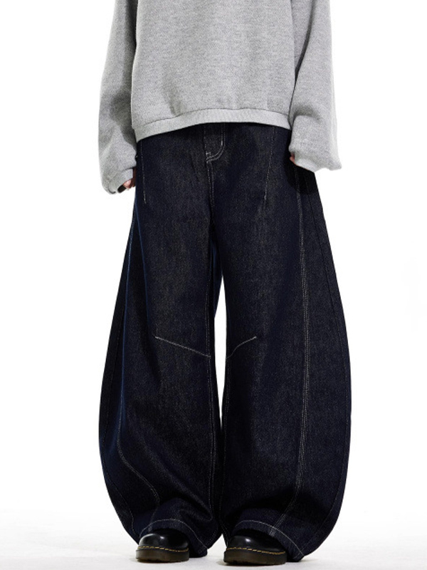 EMMIOL Retro-blau verwaschene Dekonstruktions-Boyfriendjeans