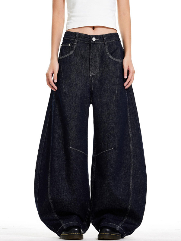 EMMIOL Retro-blau verwaschene Dekonstruktions-Boyfriendjeans