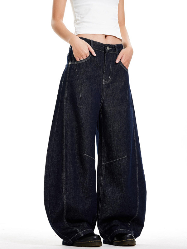 EMMIOL Retro-blau verwaschene Dekonstruktions-Boyfriendjeans