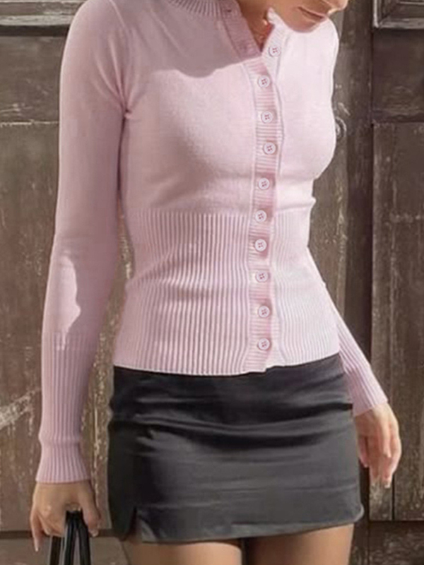 EMMIOL Cardigan con scollo tondo e bottone singolo