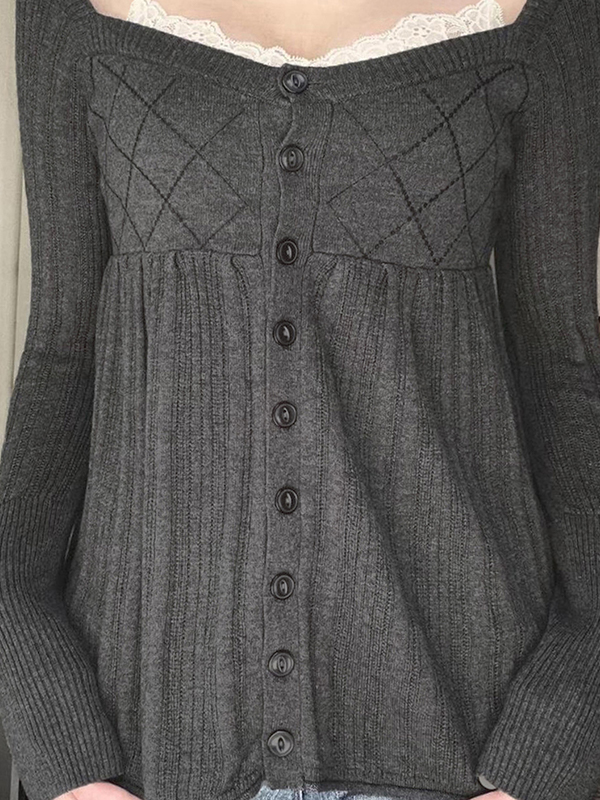 EMMIOL Cardigan con scollo quadrato in pizzo stile dolce