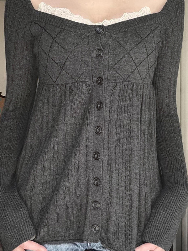 EMMIOL Cardigan con scollo quadrato in pizzo stile dolce