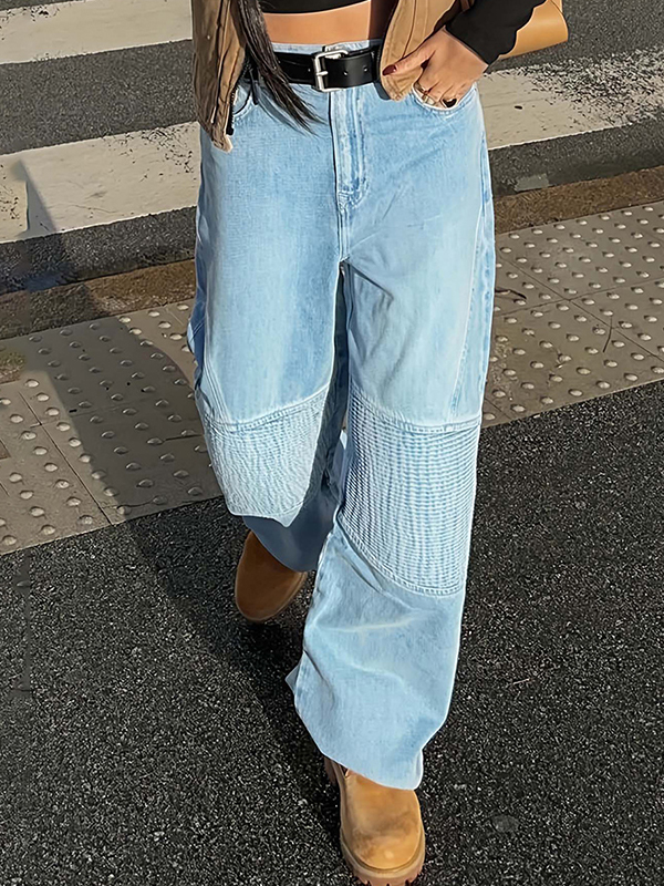 EMMIOL Wash-Out Distressed Patchwork Boyfriend Jeans