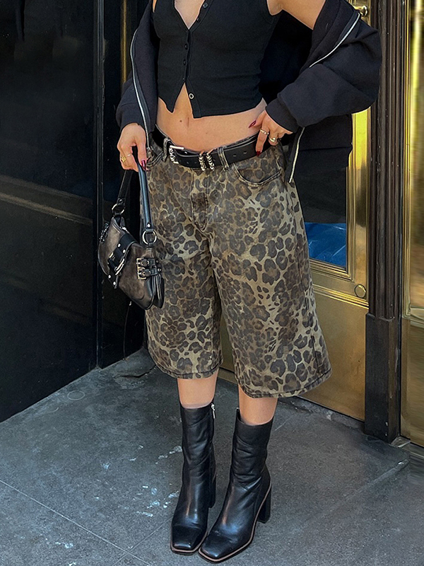 EMMIOL Trendy Street Style Leopard Print Denim Shorts