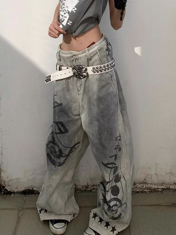 EMMIOL Jeans boyfriend con stampa in stile americano