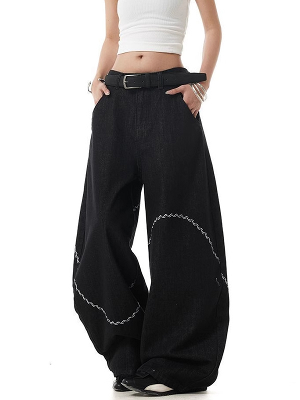 EMMIOL Embroidery Design Sense Boyfriend Jeans