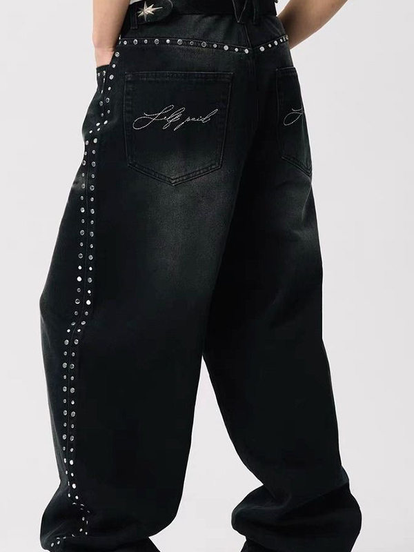 EMMIOL Dark High Street Loose Fit Boyfriend Jeans