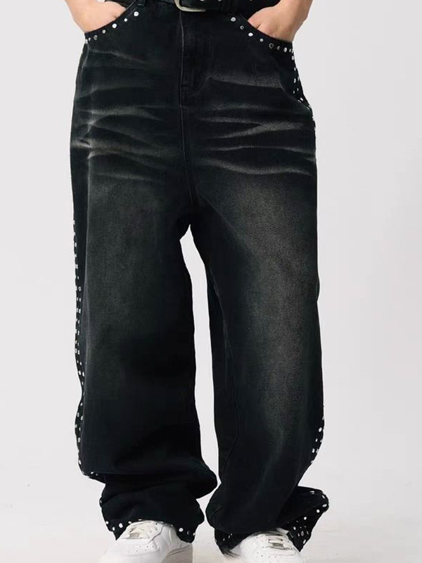 EMMIOL Dark High Street Loose Fit Boyfriend Jeans