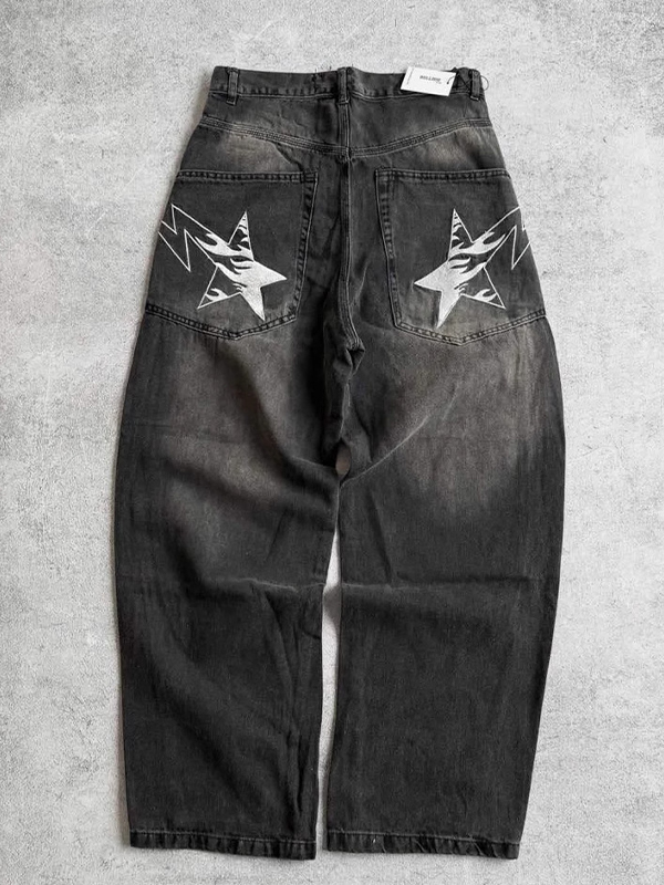 EMMIOL Retro Star Embroidery Boyfriend Jeans