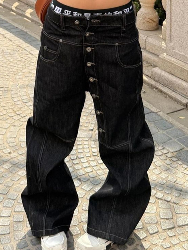 EMMIOL Stylish Long Row Buttons Boyfriend Jeans