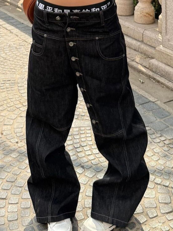 EMMIOL Stylish Long Row Buttons Boyfriend Jeans