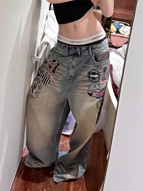 EMMIOL Design-Oriented Fun Patches Boyfriend Jeans