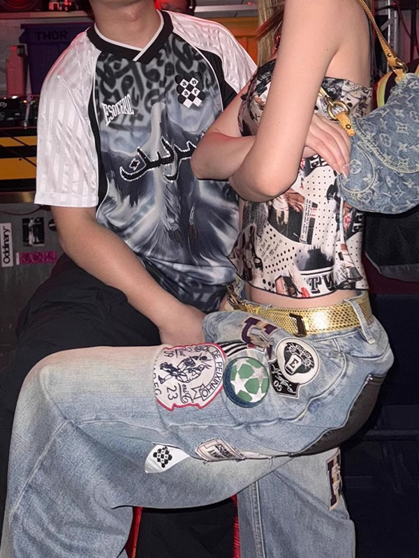 EMMIOL Design-Oriented Fun Patches Boyfriend Jeans