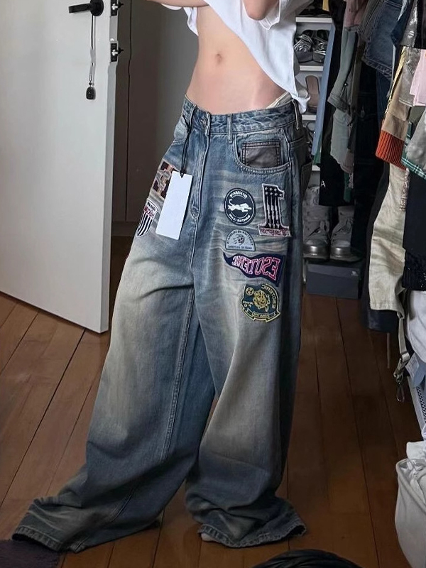 EMMIOL Design-Oriented Fun Patches Boyfriend Jeans