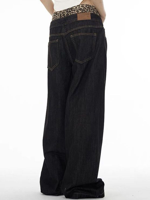 EMMIOL Retro Design Leopard Print Boyfriend Jeans