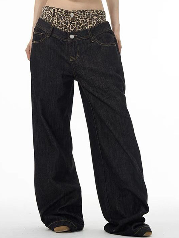 EMMIOL Retro Design Leopard Print Boyfriend Jeans