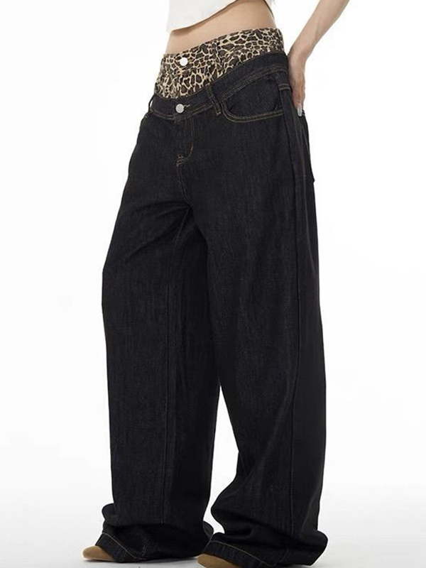 EMMIOL Retro Design Leopard Print Boyfriend Jeans