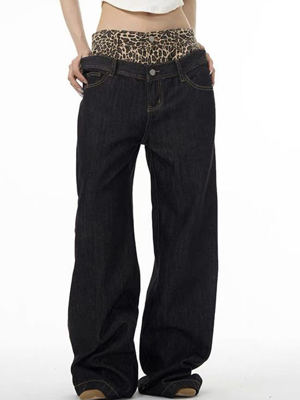 EMMIOL Retro Design Leopard Print Boyfriend Jeans