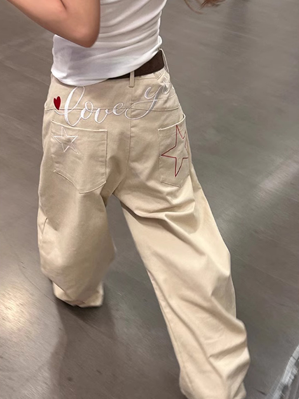 EMMIOL Jeans boyfriend con ricamo di lettere a stella retrò