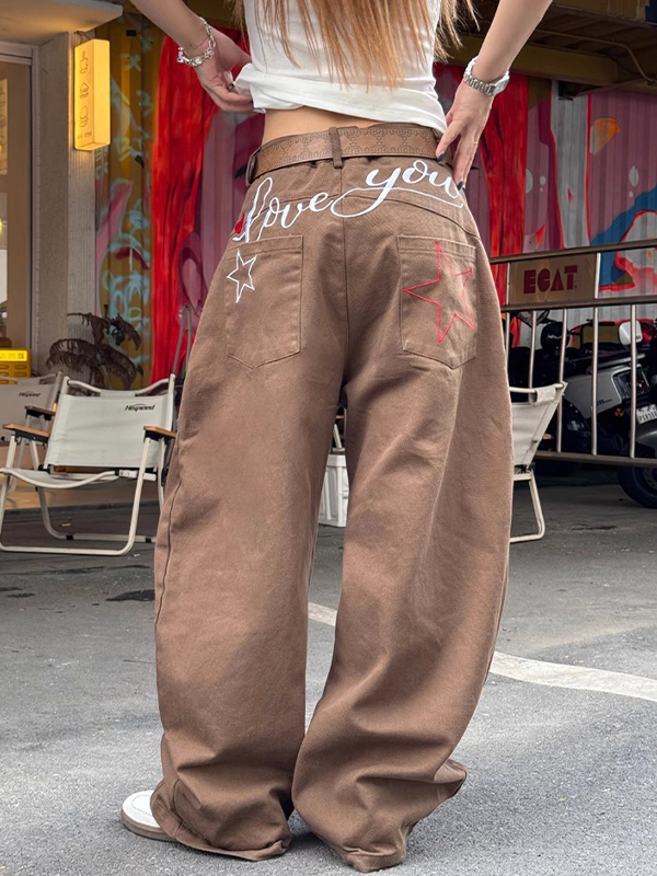 EMMIOL Jeans boyfriend con ricamo di lettere a stella retrò