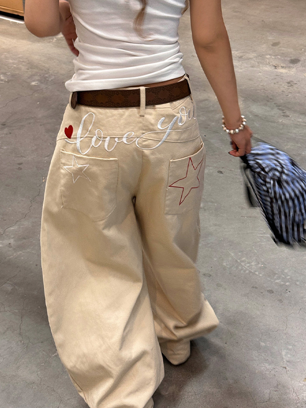 EMMIOL Jeans boyfriend con ricamo di lettere a stella retrò