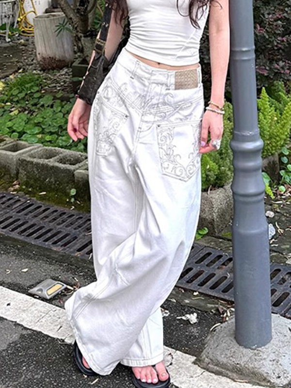 EMMIOL Jeans boyfriend strappati in stile vintage
