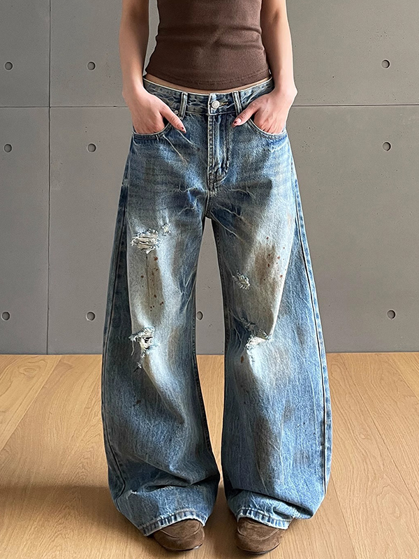 EMMIOL Jeans boyfriend slavati, screpolati e consumati