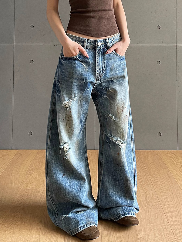 EMMIOL Jeans boyfriend slavati, screpolati e consumati