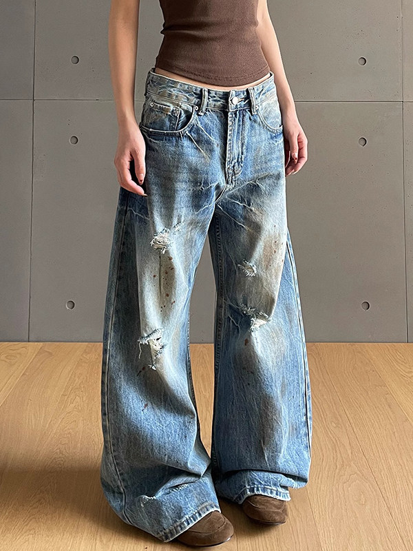 EMMIOL Jeans boyfriend slavati, screpolati e consumati