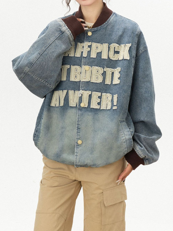 EMMIOL Alphabet Patchwork American Style Jacket