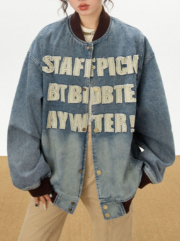 EMMIOL Alphabet Patchwork American Style Jacket