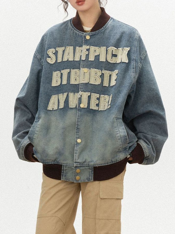 EMMIOL Alphabet Patchwork American Style Jacket