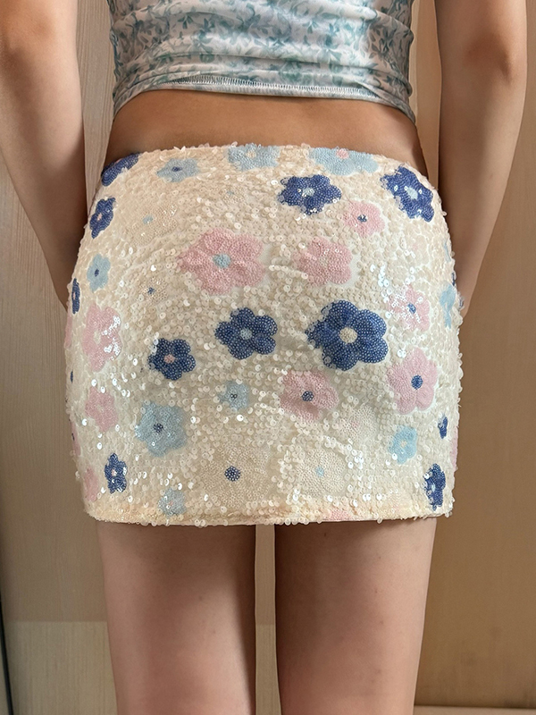 EMMIOL Bunter Minirock mit floralen Pailletten