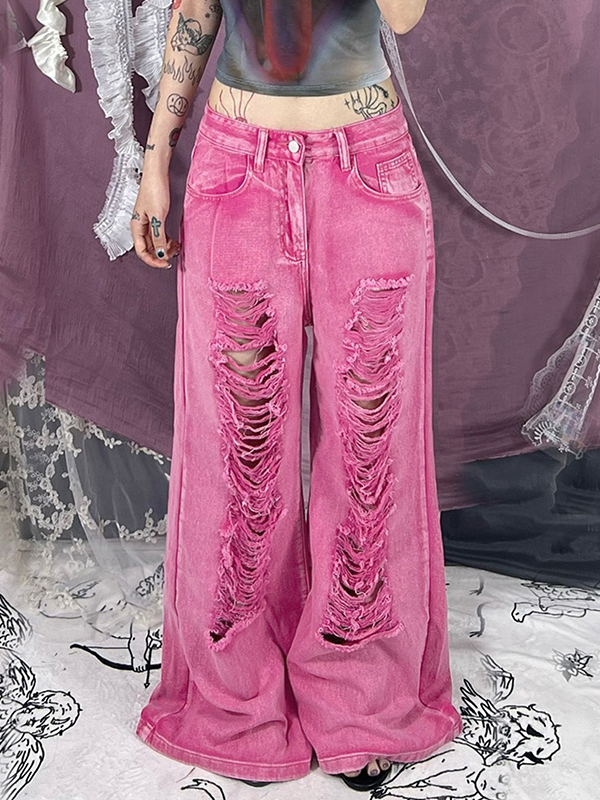 EMMIOL Jeans strappati con buchi distintivi