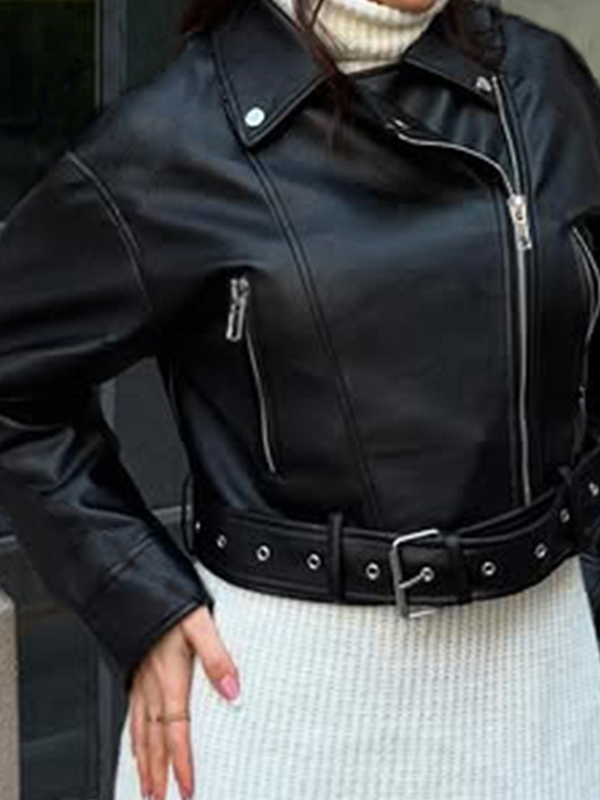 EMMIOL Modische Revers-Lederjacke