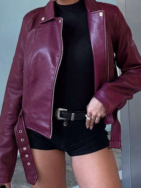 EMMIOL Modische Revers-Lederjacke