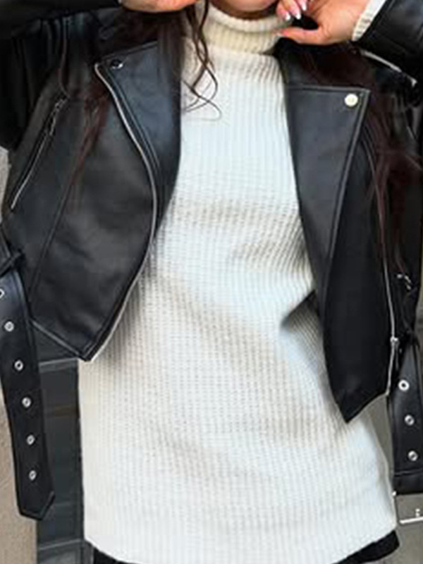 EMMIOL Modische Revers-Lederjacke