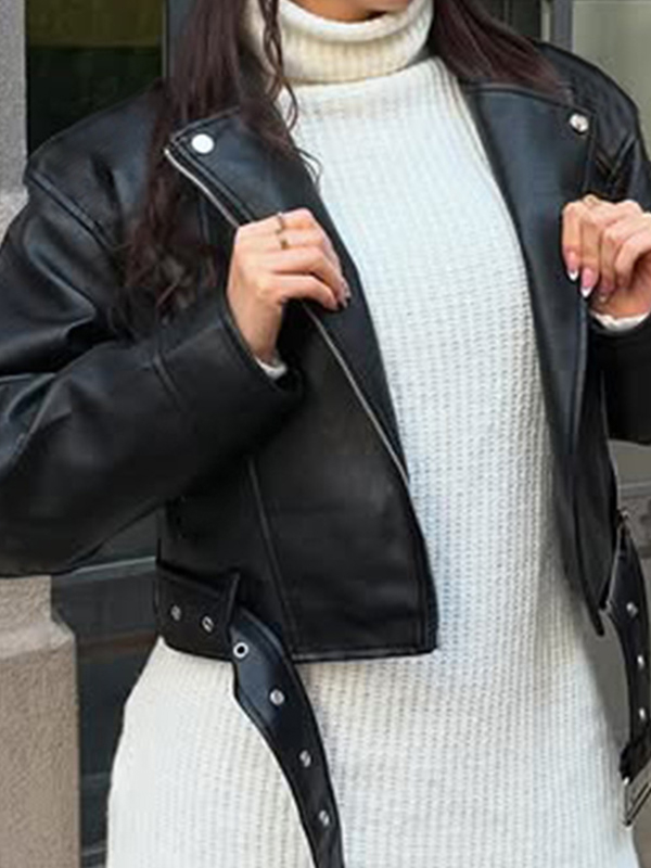 EMMIOL Modische Revers-Lederjacke