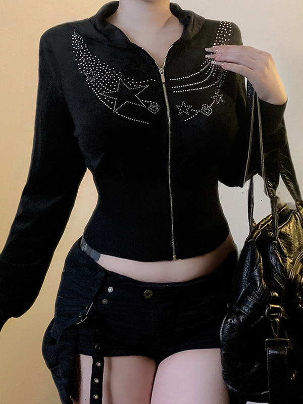 EMMIOL Jacke mit Strassverzierung im dunklen Stil
