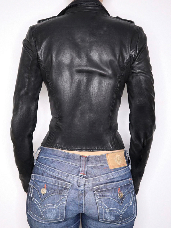 EMMIOL Giacca patchwork in pelle con risvolto