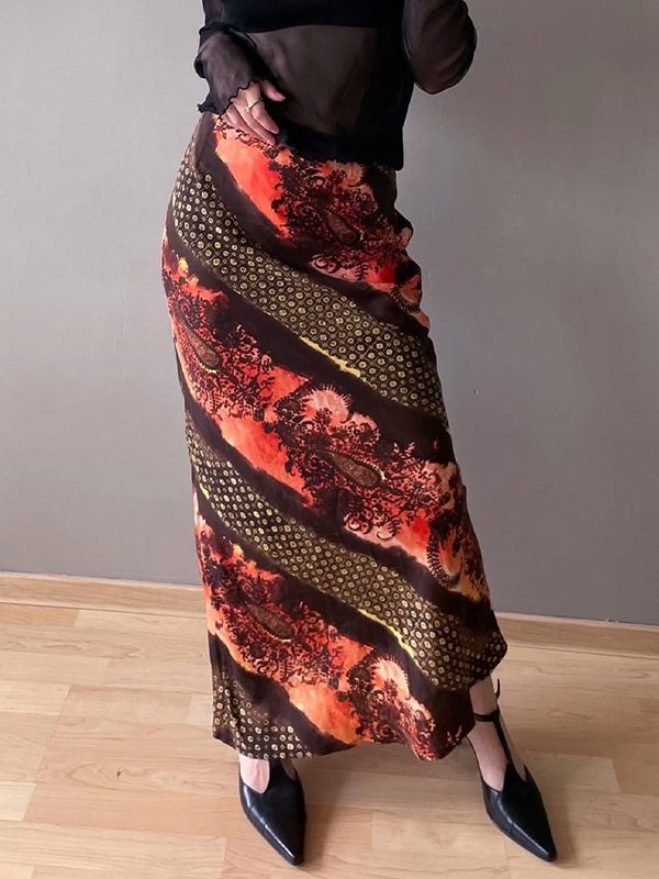 EMMIOL Gonna lunga con stampa floreale vintage