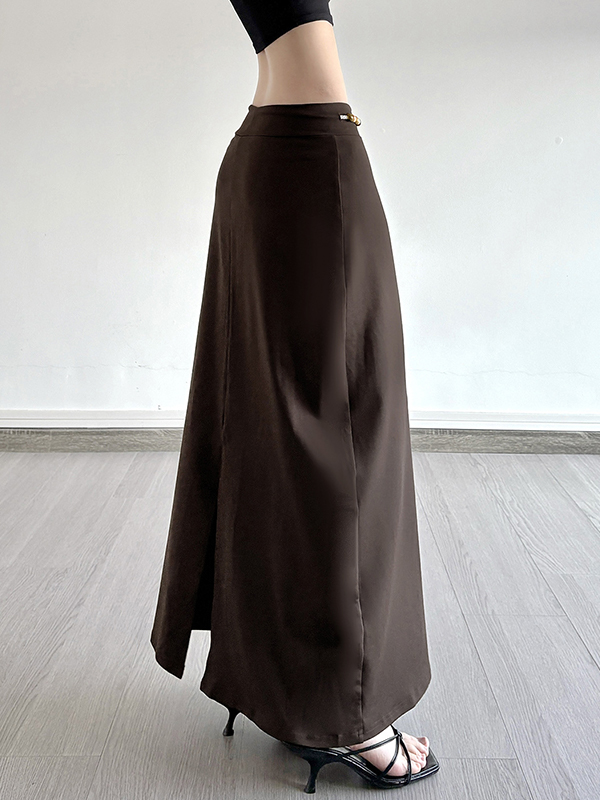 EMMIOL Retro Brown Beaded Lace-Up Maxi Skirt