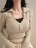 EMMIOL Slim-Fit V-Ausschnitt Slimming-Effekt Langarm