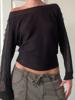 EMMIOL Schwarzes Langarmshirt im Retro-Stil mit Rundhalsausschnitt